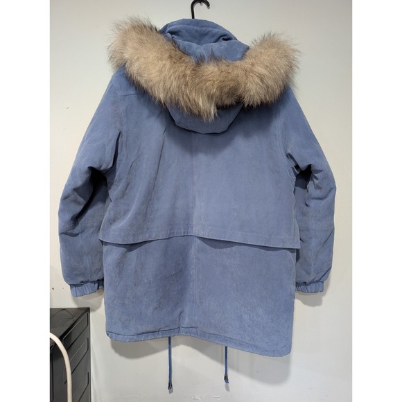 Bromley Sport women's blue insulated parka jacket with a faux fur snap-on hood L - Picture 2 of 10